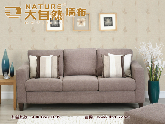 大自然无缝墙布客厅沙发效果图