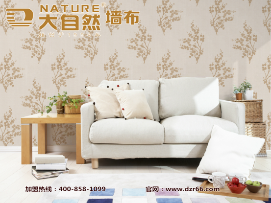 大自然无缝墙布客厅沙发效果图